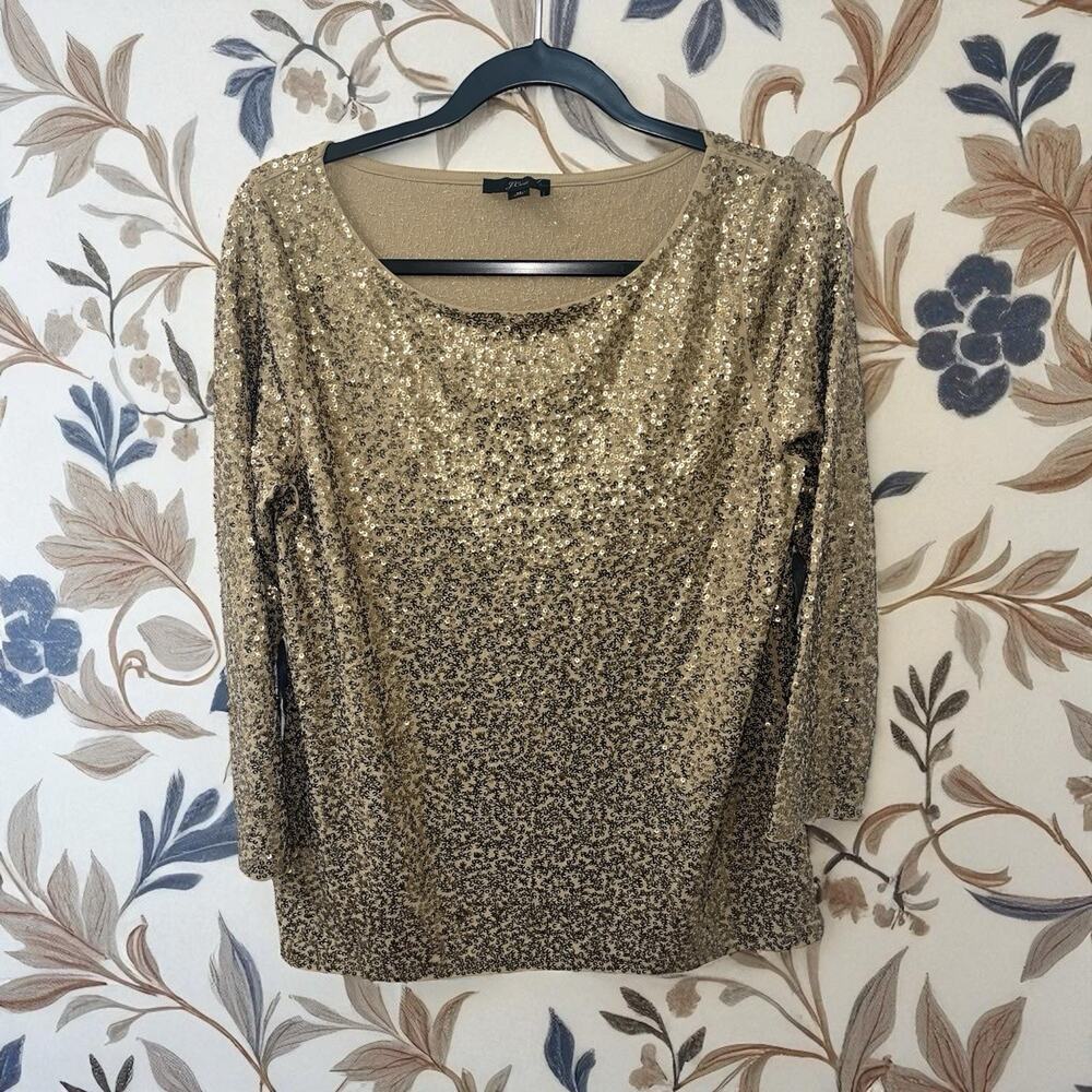 NWT J. Crew gold bronze sequin scoop neck pullover blouse top Size Medium